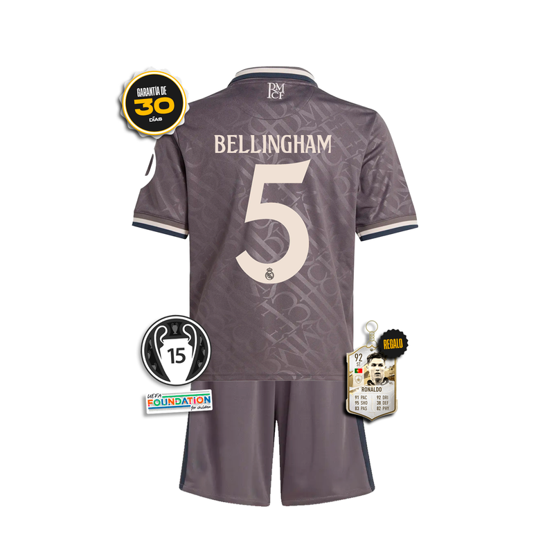 #5 BELLINGHAM Conjunto Niños Real Madrid Tercera Equipación 2024/25 + 5 REGALOS 🎁