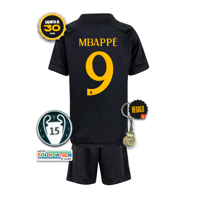 Conjunto Niños Real Madrid Tercera Equipación 23/24 MBAPPÉ 9 + 5 REGALOS 🎁